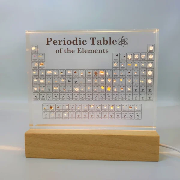 Print Mendeleev Periodic Table Acrylic Decoration Display Chemical Home Decor Wooden Light Base Gift with No Real 83 Elements